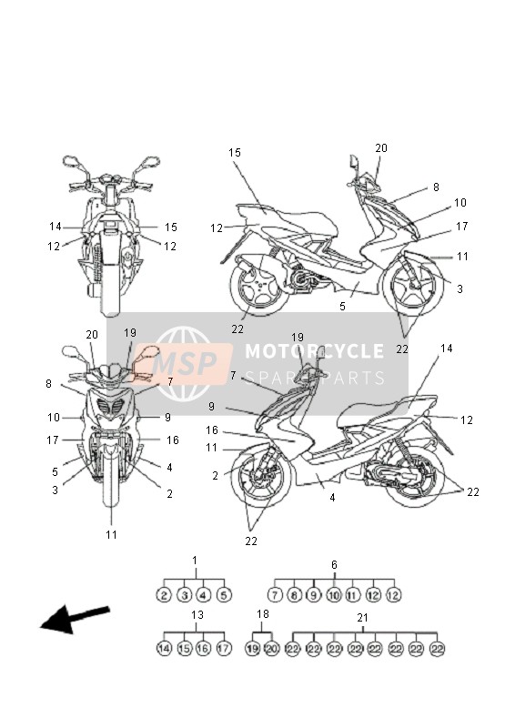 Yamaha YQ50L AEROX RACE REPLICA 2010 Graphic & Emblem for a 2010 Yamaha YQ50L AEROX RACE REPLICA